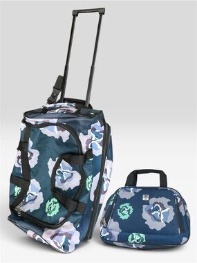 Skyline Blue Floral Softside Rolling Duffel With Accessory Bag